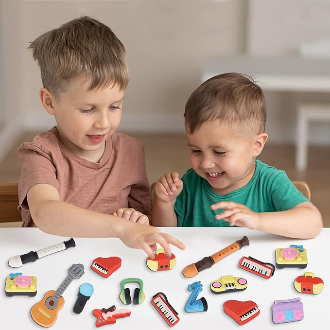 24 Pcs Erasers for Kids, Mini Pencil Eraser Bulk Classroom Prizes, Fun Puzzle Erasers for Preschool Elementary Student, Back to School Supplies (Musical Instrument)