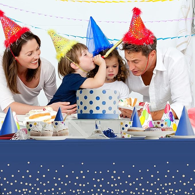 Yancorp 4 Pack Plastic Tablecloth Disposable Navy Blue Gold Tablecloth for Rectangle Tables 54" x 108" Party Decorations Birthday Thanksgiving Christmas Wedding Outdoor BBQ Picnic