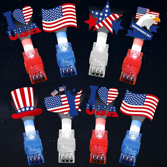 36 PCS 4th of July Party Favors Patriotic Red White Blue LED Light Up Finger Lights, Glow in the Dark Patriotic Party Bulk for Christmas Goodie Treat Bags Stuffers Independence Day Birthday Supplies