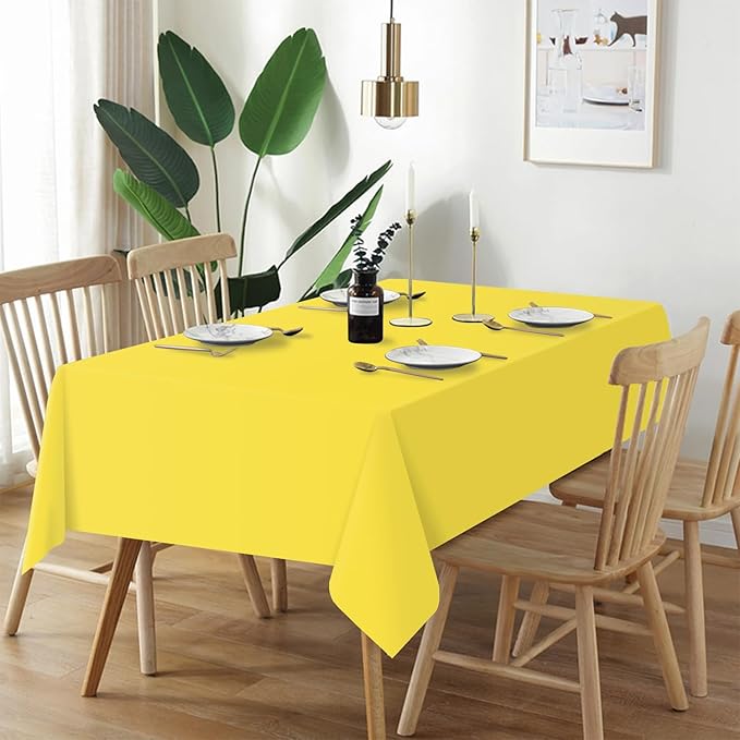 QIKSION Yellow Plastic Table Cloth Disposable 12 Pack, 54 x 108 Inch Tablecloths for Birthday Party, Easter Decorations, Rectangle Table Cover