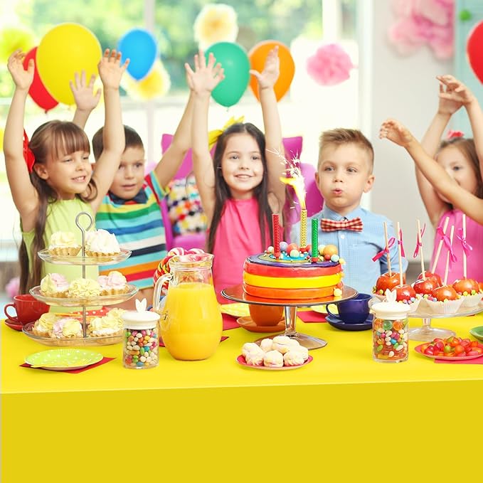Mwellewm 6Pcs Plastic Table Cloth Disposable, Assorted Color Rainbow Tablecloth Colorful Neon Rectangle Bulk Solid Table Cover for Birthday Wedding Graduation Picnic Home Party Decorations（54x72 Inch）