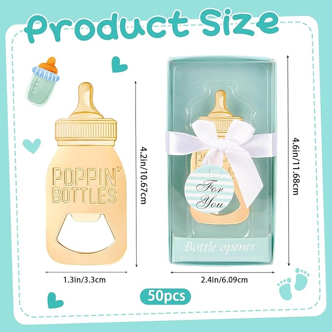 24Pack Poppin Bottle Openers for Baby Shower Favors Boy Baby Shower Return Gifts Decorations and Blue Souvenirs