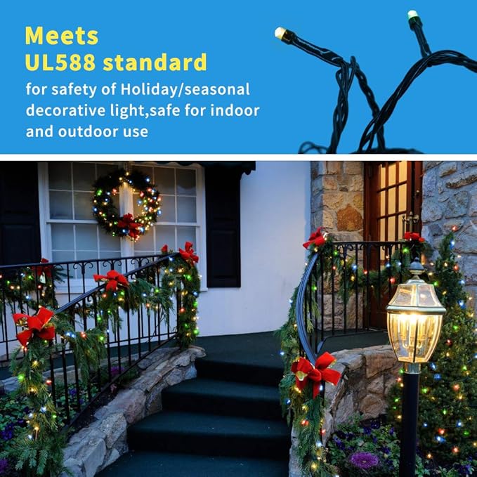 Christmas String Lights End-to-End Plug 8 Modes 108FT 300 LED IP55 Outdoor Waterproof UL Certificated Indoor Fairy Lights Garden Wedding Christma Trees Parties Decoration Multicolor