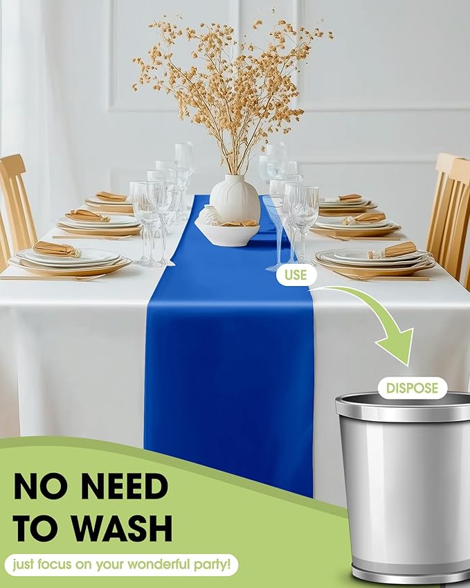 Pureegg Navy Blue Plastic Table Runners - 10 Pack, 14'' x 108'', Water Resistant & Disposable Centerpiece Decorations for Table Cloth, Wedding, Birthday, Holiday, Baby Shower, Party, Home Decor