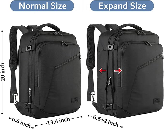 MATEIN 45L Travel Backpack, Large Carry on Backpack for Men Women, Water Resistant Lightweight Expandable Daypack, Business Weekender Backpacks, Gifts for People who Travel, Black