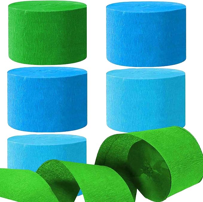 We Moment Green and Blue Crepe Paper Streamers 1.8 Inch Widening 6 Rolls,Green Blue Party Decorations Streamer 82 feet per roll for Birthday Baby Shower Party Decorations
