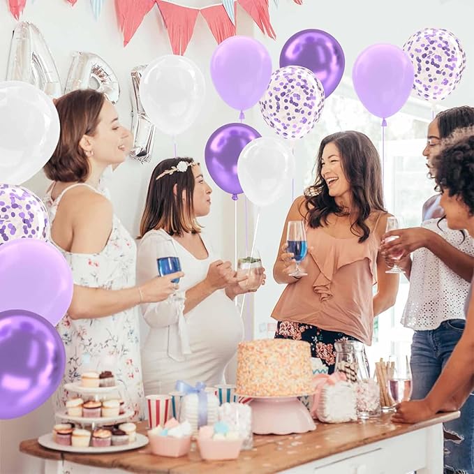 Patimate Lavender Purple Balloons Set, 50 pcs 12 inch Metallic Purple Lavender Lilac Confetti Latex Balloons Kit for Birthday Baby Shower Wedding Party Decorations
