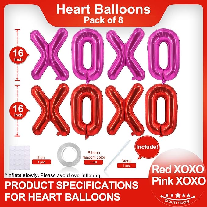 Red XOXO Balloons Pink XOXO Balloons Valentines Day Decorations for for Valentines Day Bridal Shower Wedding Romantic Special Night Party Supplies Decorations