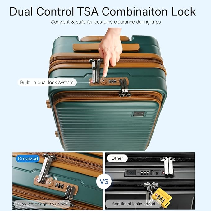 Carry On Luggage Airline Approved, 20 Inch Expandable PC Hardside Lightweight Suitcases with Spinner Wheels and TSA Lock (Dark Green, 20 Inch)