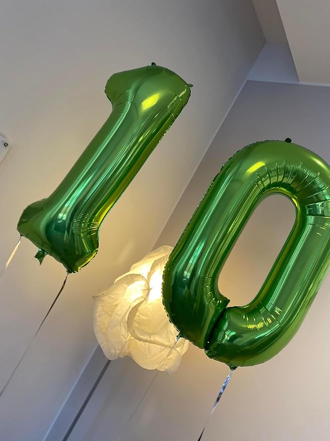 10 Balloon Number, Green Number 10th Birthday Balloons 40 Inch, 10 Years Old Green Birthday Decorations for Boys Girls, 10th Anniversary Decorations