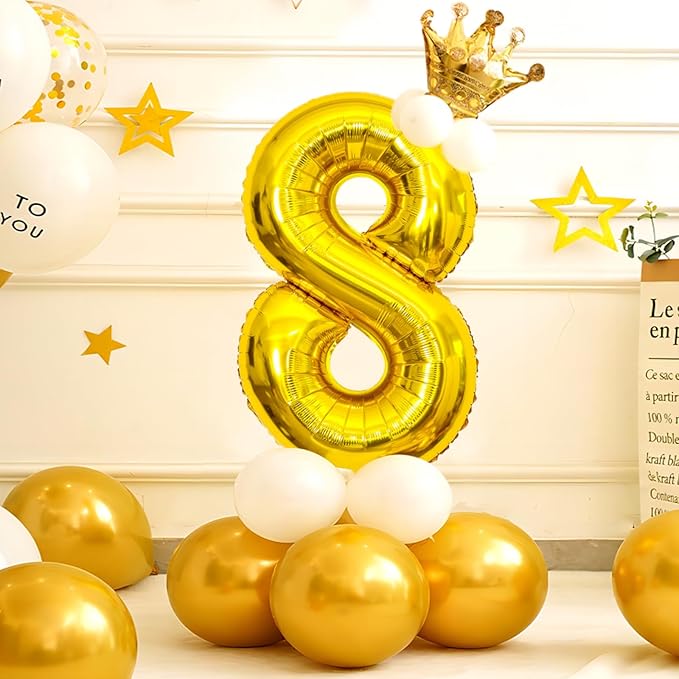 40 Inch Gold Number Balloons, Helium Mylar Foil Number Balloons for Birthday, Number 8 Balloon for 8st Birthday Decorations for Kids, Anniversary Party Decorations Supplies