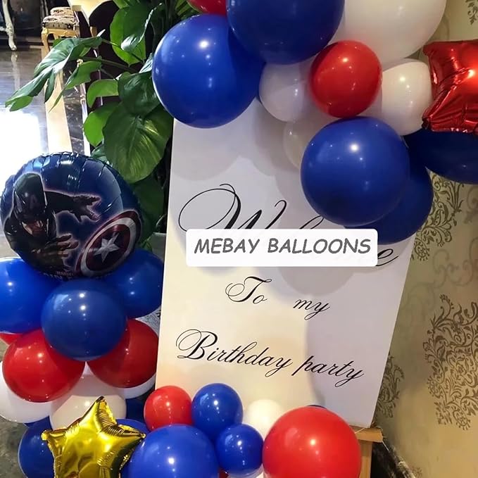 Blue Red White Balloons Arch Garland Kit, 147 Pcs Royal Blue Red White Confetti Blue Red Balloon for Graduation Birthday Party Baby Shower Wedding Decorations