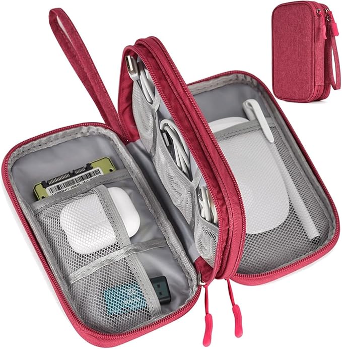 CAOODKDK Electronic Organizer Travel Cable Accessories Bag, Electronic Organizer Case, Waterproof Electronic Accessories Organizer Bag for Power Bank, Charging Cords, USB Cable (Rose Red)