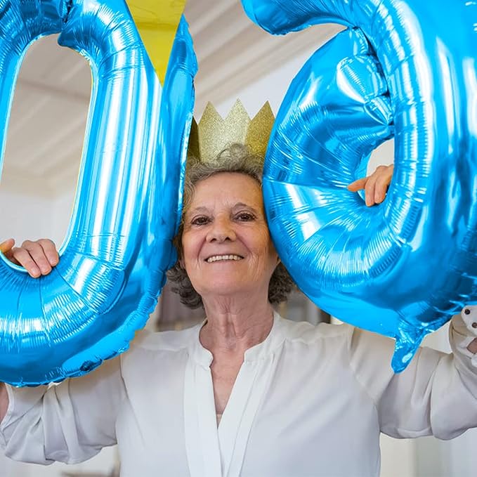 Blue Birthday Balloon Numbers 65, 40 Inch Big Foil Mylar Number 5 and 6 Balloons with Blue Confetti Latex Helium Balloons Set for Men Women 56th 65th Birthday Anniversary Party Decorations Supplies