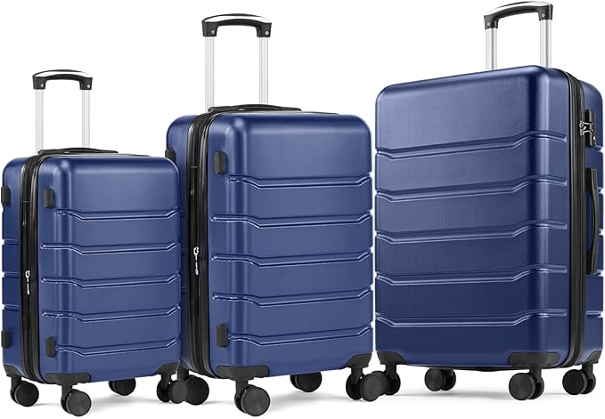 NEWBULIG Suitcases Spinner Wheels Lightweight Expandable Travel Hard Shell Luggage with TSA Lock, Blue, 3-PCS Set (20/24/28 Inch)