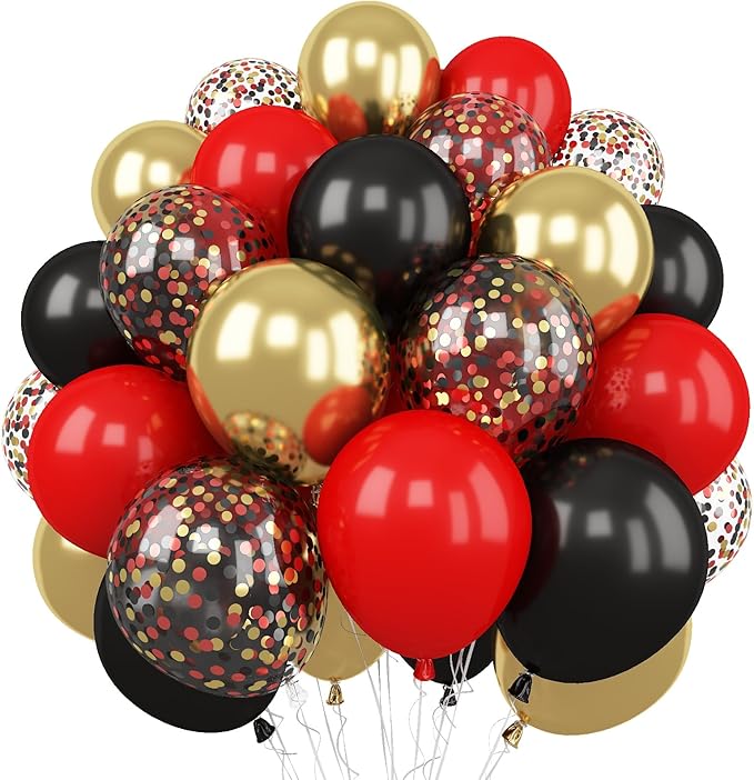 Red and Black Balloon, 60 Packs 12 Inch Red Black and Gold Balloon, Black Red Balloons for Casino Theme Party Decorations Graduation New Year Party Birthday Decorations
