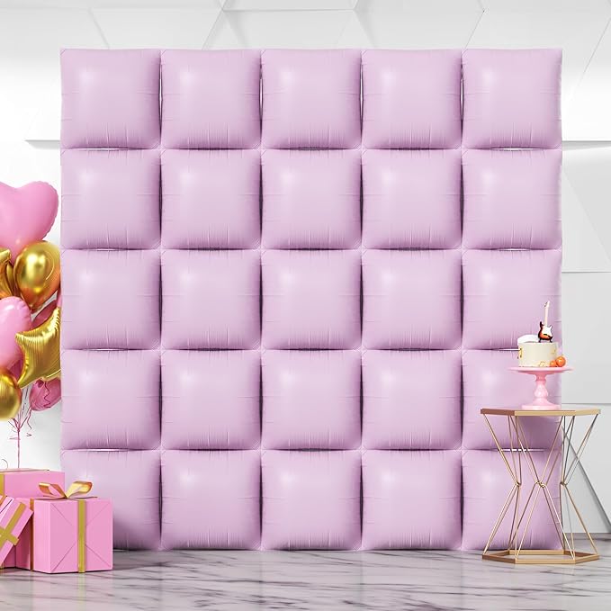NISOCY 25PCS Purple Square Foil Balloons Wall Backdrop Double Sided Pastel Purple Balloons Arch Kit for Birthday Baby Bridal Shower Gender Reveal Easter Wedding Anniversary Party Decorations