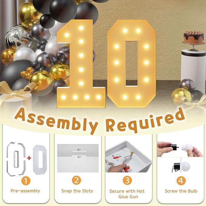 Imprsv 4FT Light Up Numbers, Marquee 10th Birthday Decorations for Girls Boys, Large Light Up 10th Birthday Women Foam Board Anniversary Party Decorations Arch Kit (DIY)