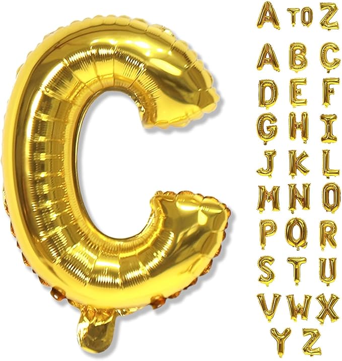 Giant C Alphabet Name Balloon, Gold Self Inflating Custom Letter Balloons Birthday Decor, 40 Inch Helium Mylar Foil Word Balloons Letters for Girls Men Anniversary Party Graduation Decoration Supplies