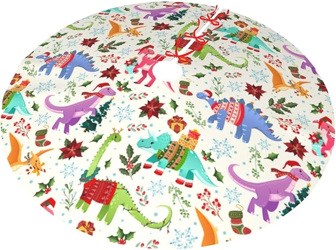 Cute Dinosaur Christmas Tree Skirt Xmas Tree Mat Halloween Christmas Tree Ornaments Decorations Holiday Party Indoor Outdoor 36"