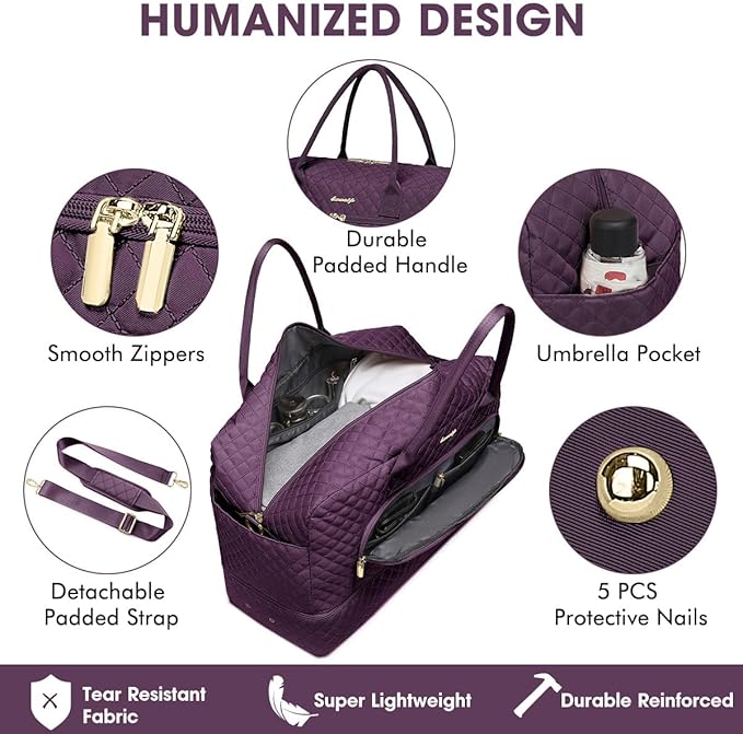 Travel Duffle Bag Weekender for Women - Carry-On Overnight Bag Personal Item Bag with Shoe Compartment & Wet Pocket Large Weekend Tote Bags with Toiletry Bag Hospital Bags for Labor and Delivery