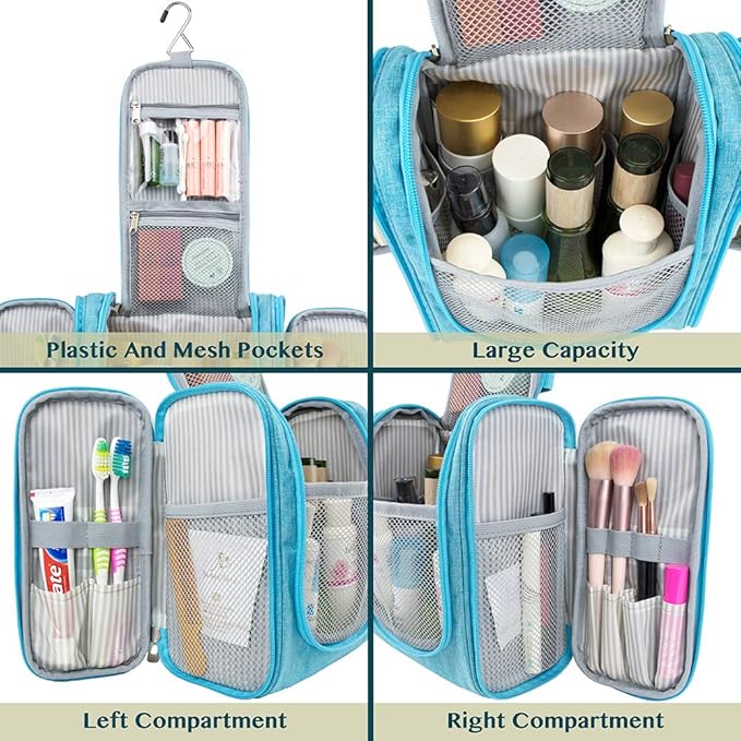 PAVILIA Toiletry Bag Travel Bag for Women Men, Hanging Cosmetic Organizer, Water Resistant Makeup Bag for Accessories Toiletries, Large Travel Essentials Kit (Turquoise)