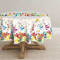 Horaldaily Birthday Tablecloth 60x60 Inch Round, Happy Birthday Ballon White Washable Seasonal Table Cover for Party Picnic Dinner Decor