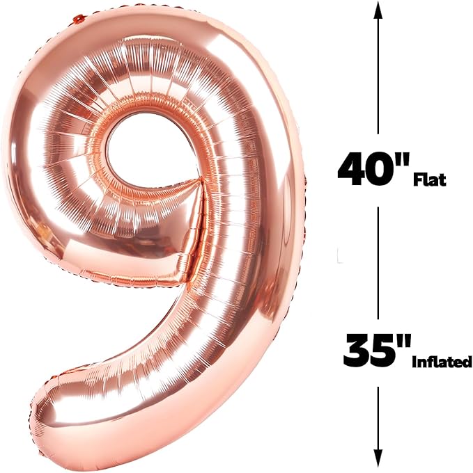 Big Rose gold 40 Inch 9 Balloon Number, Jumbo Giant 9th 19 29 39 49 99 Birthday Party Decorations, Large Rose gold Foil Balloons Anniversary Birthday Party Engagement Decorations