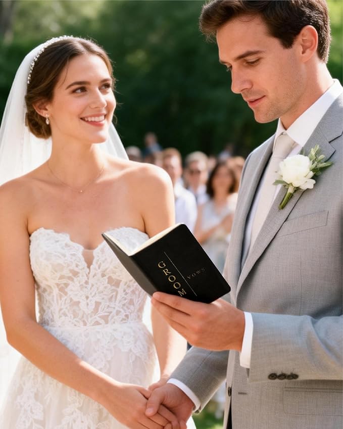 WeddingGiftsWedding Vow Books for Bride and Groom, His and Hers Vow Books for Wedding-Soft Touch Gold Foil Engraving, Engagement | Wedding Essentials