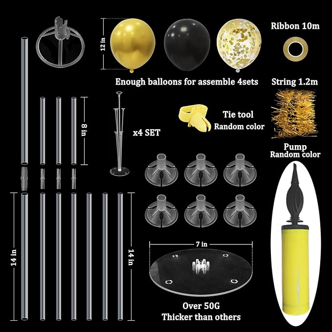Black and Gold Party Decorations 4 Set Balloon Stand Table Centerpieces for Men's Women's Birthday Wedding Retirement Anniversary New Years Graduation Decorations 2026