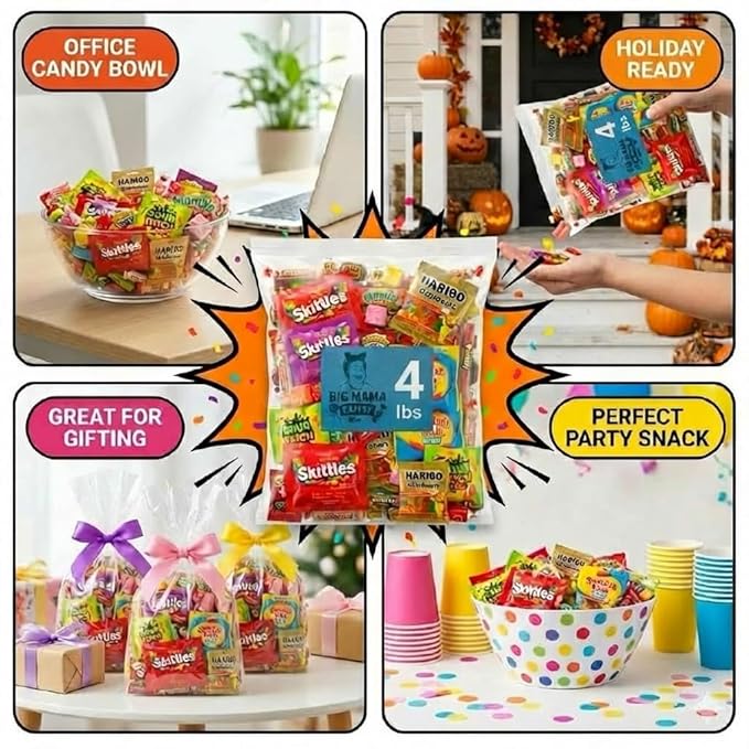 Big Mama Candy Assorted Candy Variety Pack 4 lbs, Bulk Individually Wrapped Candy for Party Favors, Goodie Bags & Pinatas, Easter