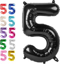 Black 40 Inch Large Number 5 Birthday Balloon, Five 5th 15 25 35 50 55 Birthday Decorations, Foil 5 Mylar Helium Numbers 5 Balloons Girl Boy Anniversary Party Supplies