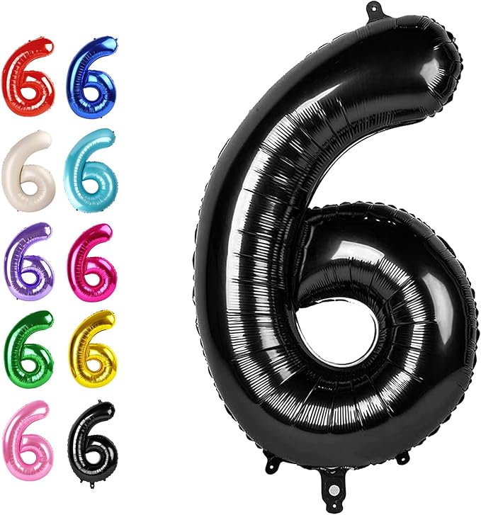40 Inch Black Mylar Foil Number 6 Birthday Balloon, 6 16 Boy Girl Party Decorations Supplies, Big Helium Balloons Numbers for 26 36 46 60 Men Women Anniversary