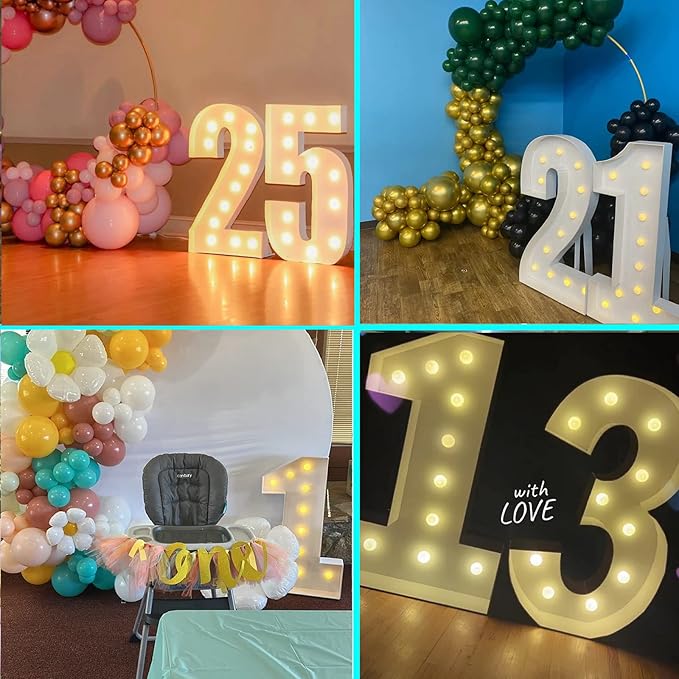 3FT Marquee Light Up Numbers Pre-Cut Frame Giant Marquee Numbers 0, Mosaic Numbers for Balloons, 20th 30th 40th 50th 60th Birthday Anniversary Decorations Party Decor