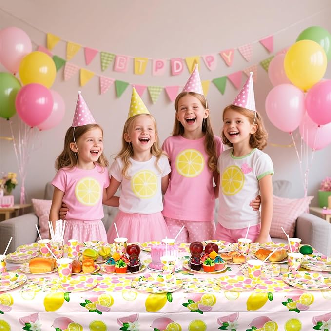 Pink Lemon Party Decoration - Lemon Birthday Party Tableware Supplies Includes Plates, Cups, Napkins, Tablecloth, Straws (40)