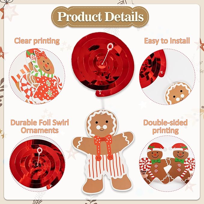 30pcs Gingerbread Party Decorations Hanging Swirls Christmas Gingerbread Streamers Decor for Christmas Birthday Party Supplies