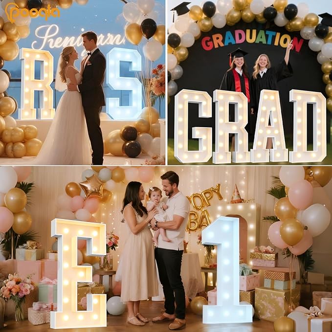 Pooqla 4 FT Marquee Light Up Letters, Cool White and Warm White Marquee Letter 4 Feet Tall, Giant LED Sign Big Mosaic Letter G for Balloons Birthday Party Anniversary 2026 Graduation Decorations