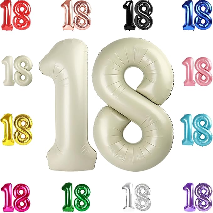 18 Balloon Number, Cream Number 18th Birthday Balloons 40 Inch, 18 Years Old Cream Birthday Decorations for Boys Girls, 18th Anniversary Decorations