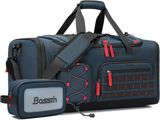 Bosstin Gym Bag for Men & Women,45L Travel Duffle Sports Duffel Bag Gym Weekender Overnight Backpack with Shoe Compartment (Blue)