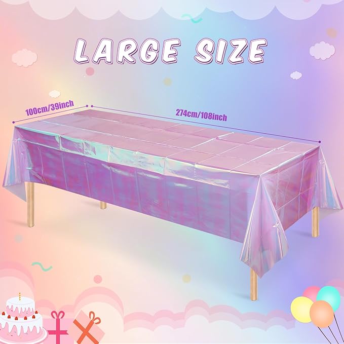 FunnyPars 3 Pack Light Purple Plastic Tablecloths for Rectangle Tables, Shiny Disposable Laser Rectangle Table Covers Foil Tablecloth Iridescent Party Decoration Birthday Bridal Wedding, 39x108 Inch