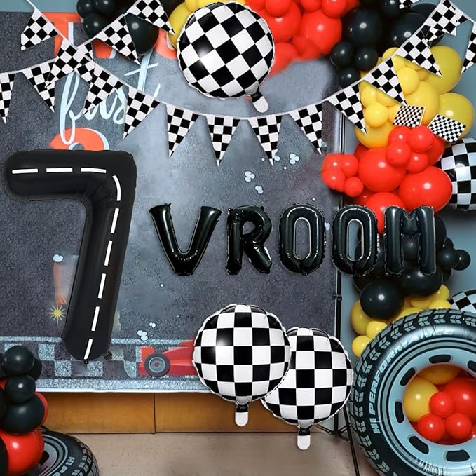 134pcs Race Car Balloon Birthday Party Supplies Decorations for Boys - Racing car Theme Party Supplies Happy Birthday Racecar Number Balloons Garland Kit Birthday Party (Single Number, 7)