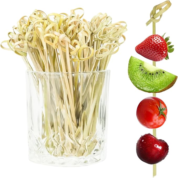 100PCS Cocktail Picks Bamboo Skewers for Appetizers, Fancy Toothpicks for Appetizers, 4.7 Inch Long Decorative Knot Bamboo Cocktail Sticks for Party Drinks Food Fruit Charcuterie Boards Accessories