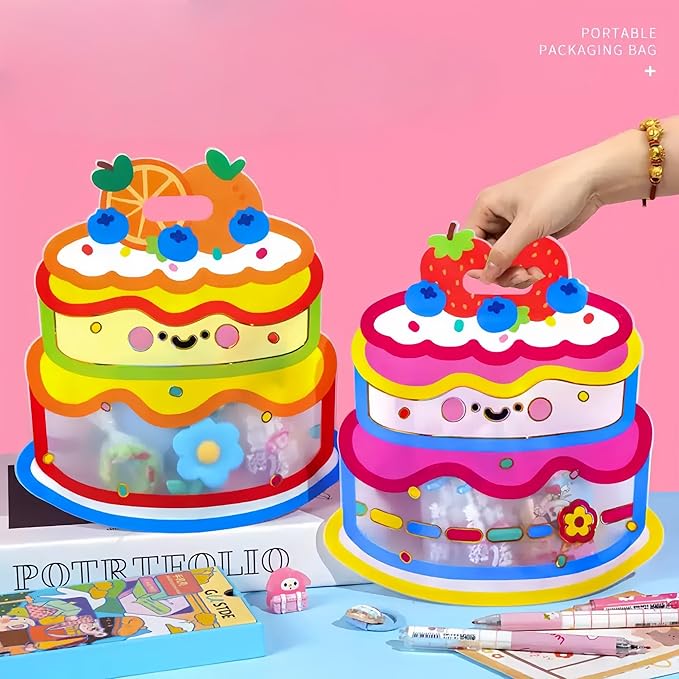 PABCK 20 Pack Clear Plastic Gift Bags Cartoon Goodie Bags 10.2x11 inch Candy Snack Cookie Packaging Bag with Handle Resealable Treats Birthday Party Favor Reusable Stand Up (10 Pink + 10 Orange)