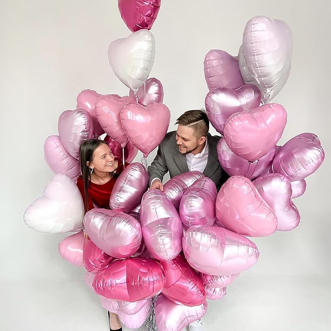 Pink Heart Balloons,10Pcs Foil Heart Shaped Love Balloons,18Inch Pearl Pink Helium Balloon for Valentines,Engagement,Birthday,Baby Shower,Wedding Party Decorations
