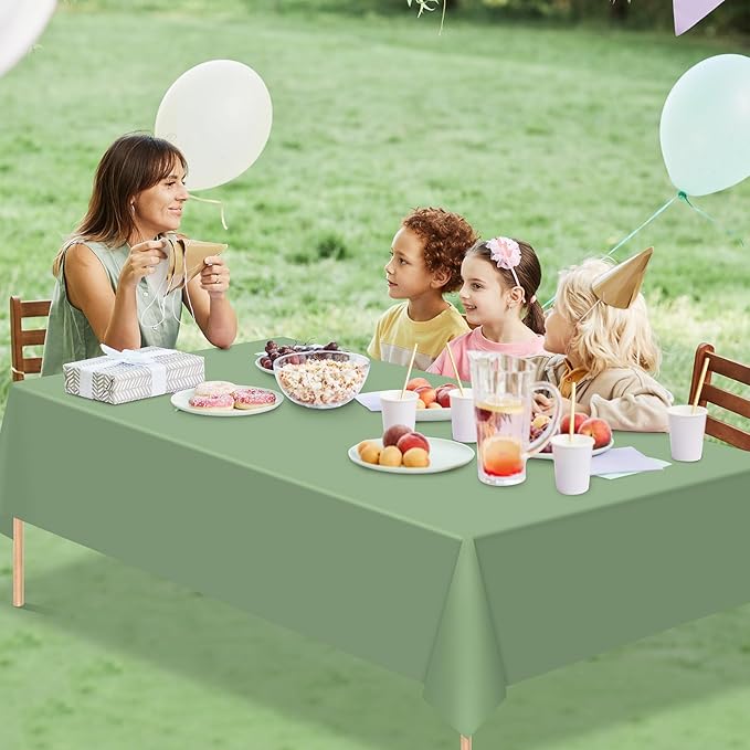 24 Pack Sage Green Tablecloths Light Green Plastic Disposable Tablecloth Sage Rectangle Tables Cover for Birthday Bridal Wedding Baby Shower Party Decorations, 54 X 108Inch
