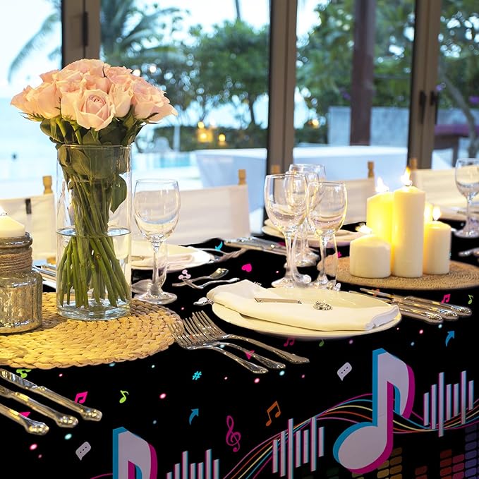 Gatherfun Music Party Disposable Tablecloth, Plastic Table Cover for Music Themed Birthday Party, 3 PCS, 54”x108”