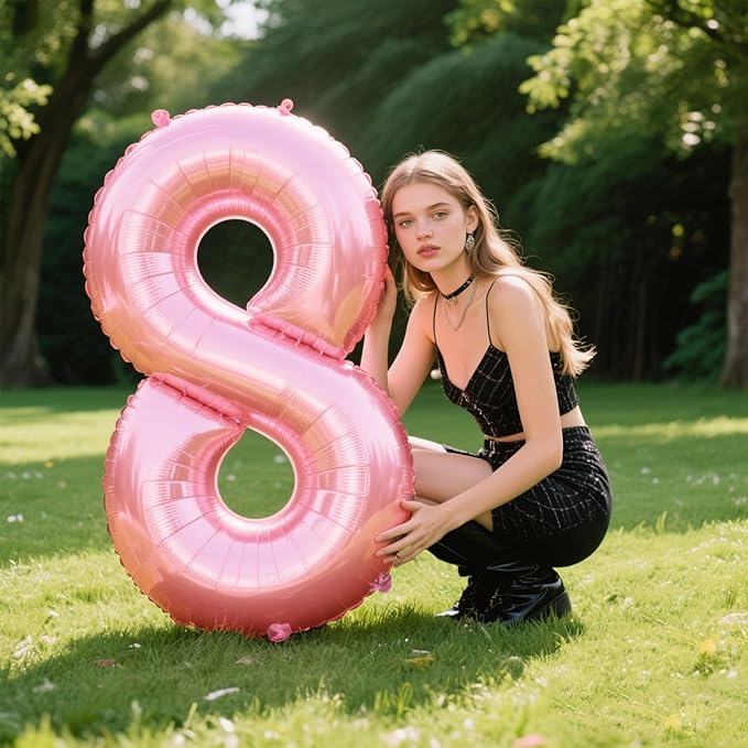 40 Inch Giant Pearlescent Pink Foil Number 8th 18th 28th Birthday Balloons Digit 8 Balloons for Men Women 80th Anniversary Party Decorations Supplies
