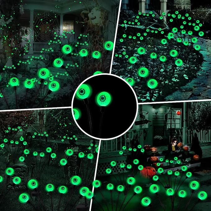 Halloween Decorations Outdoor Solar Scary Eyeball Lights,2PACKS 12LED Green Eyeball Swaying Firefly Lights,Waterproof Solar Halloween Path Lights for Yard/Garden/Lawn/Party Decor