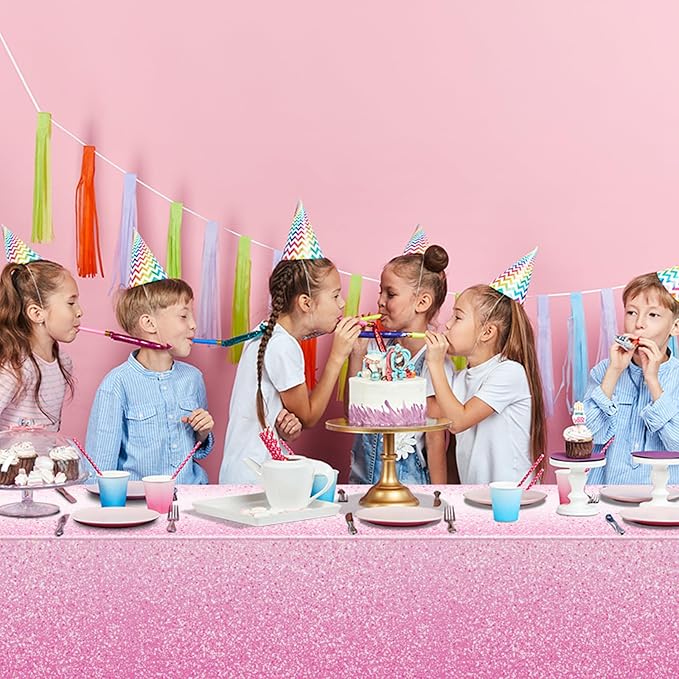 6 Pack Ombre Pink Plastic Tablecloth for Parties, Gradient Pastel Disposable Tablecloths for Rectangle Tables, Light Sprinkle Table Cover for Wedding Birthday Anniversary, 54 x 108 Inch