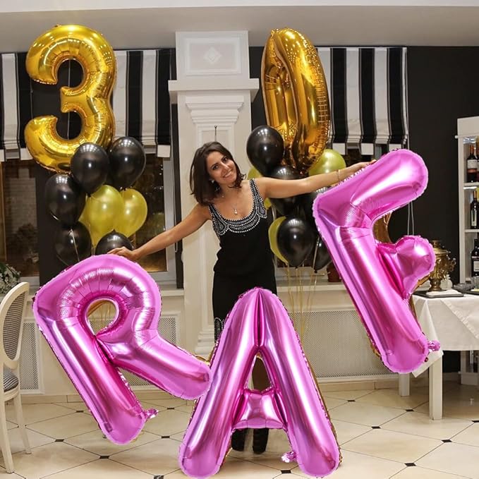 TONIFUL 40 Inch Large Rose Red Letter A Balloons Giant Alphabet Hot Pink Letter Balloons,Foil Mylar Big Balloons for Birthday Party Anniversary Supplies Decorations